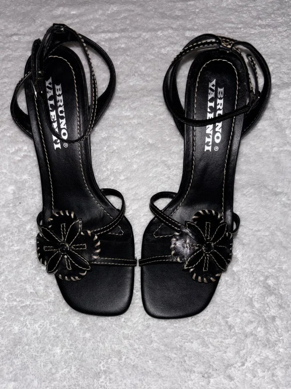 Bruno Valenti Women’s Black Ankle Strap Dress Sandals Floral | Size US 7.5